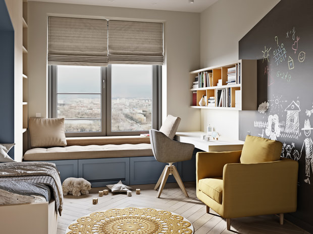 Фотография: Детская в стиле Современный, Квартира, Проект дня, Москва, Монолитный дом, 2 комнаты, 60-90 метров, Бюро «Общая Площадь» – фото на INMYROOM