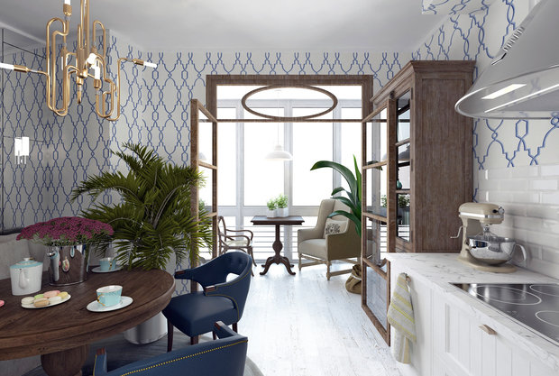 Фотография: Кухня и столовая в стиле Прованс и Кантри, Квартира, Проект дня, Москва, Монолитный дом, 2 комнаты, 60-90 метров, Маргарита Рассказова, ЖК «Айвазовский» – фото на INMYROOM