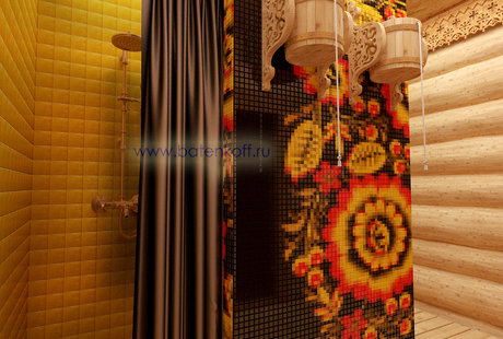 Дизайн интерьера помывочной в русской бане в г. Москва. 