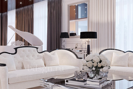 Гостиная с белым роялем для топ-менеджера