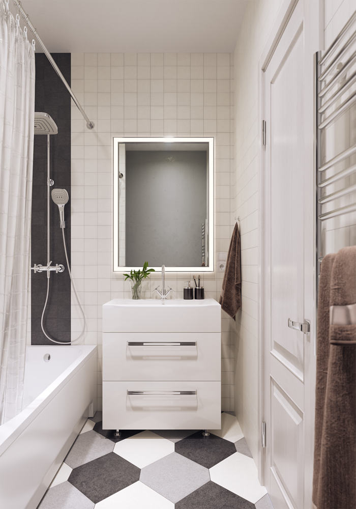 Фотография: Ванная в стиле Скандинавский, Квартира, Проект недели, Смоленск, Кирпичный дом, 1 комната, 40-60 метров, Анна Багрова, ПРЕМИЯ INMYROOM – фото на INMYROOM Фотография: Ванная в стиле Скандинавский, Квартира, Проект недели, Смоленск, Кирпичный дом, 1 комната, 40-60 метров, Анна Багрова, ПРЕМИЯ INMYROOM – фото на INMYROOM