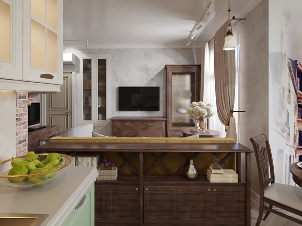 Фотография: Кухня и столовая в стиле Прованс и Кантри, Классический, Современный, Квартира, Проект недели, Санкт-Петербург, Татьяна Воронцова, 2 комнаты, 40-60 метров, Монолитно-кирпичный, ЖК «Английская миля» – фото на INMYROOM