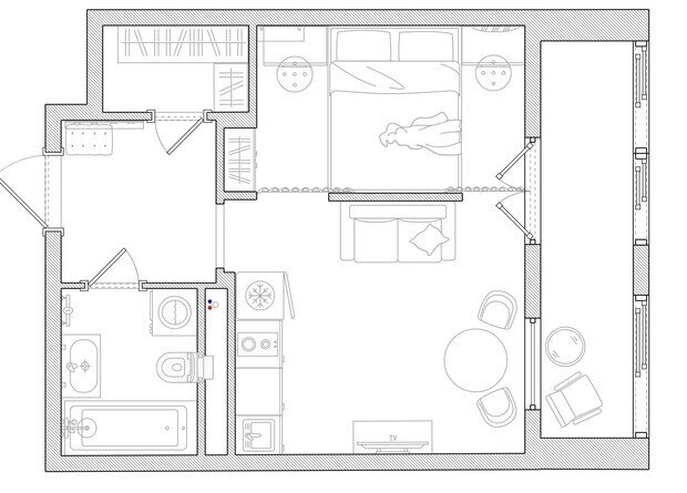 Фотография: Планировки в стиле , Малогабаритная квартира, Квартира, Студия, Проект дня, Москва, до 40 метров, малогабаритки, современный с элементами ретро, фото интерьера, дизайн интерьера фото, Светлана Немцова – фото на INMYROOM