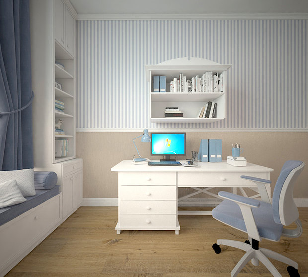 Визуализация интерьера кабинета в скандинавском стиле