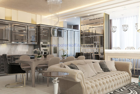 Дизайн проект гостиной в стиле ардеко. Москва. Мичуринский 