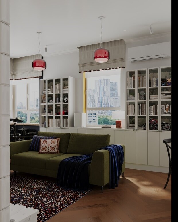 Фотография: Гостиная в стиле Современный, Эклектика, Квартира, Проект дня, Москва, 3 комнаты, 60-90 метров, Анастасия Струве – фото на INMYROOM