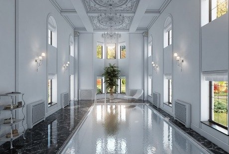 Бассейн черно-белом цвете