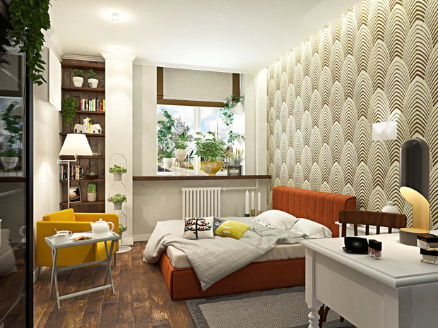 Фотография: Спальня в стиле Скандинавский, Современный, Эклектика, Квартира, Проект недели, ИКЕА, двушка, Benjamin Moore, Московская область, Little Greenе, Татьяна Безверхая, мебель из ИКЕА – фото на INMYROOM