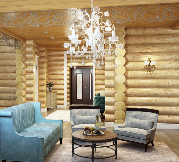 Фотография: Гостиная в стиле Прованс и Кантри, Современный, Дом, Проект недели, Московская область, Юлия Веселова, дом из сруба – фото на INMYROOM