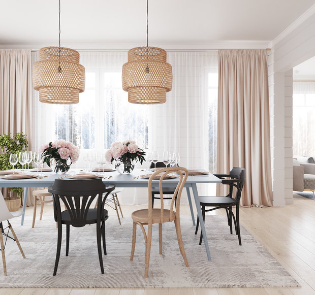 Хозяйка любит красиво сервировать стол и устраивать званые ужины, теперь ей есть где реализовать вволю свои идеи.