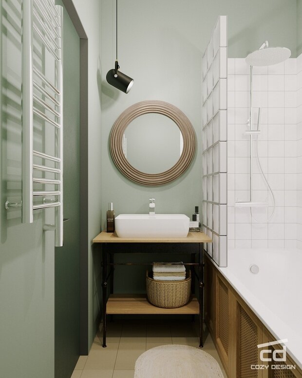 Визуализация интерьера ванной комнаты в стиле Джапанди