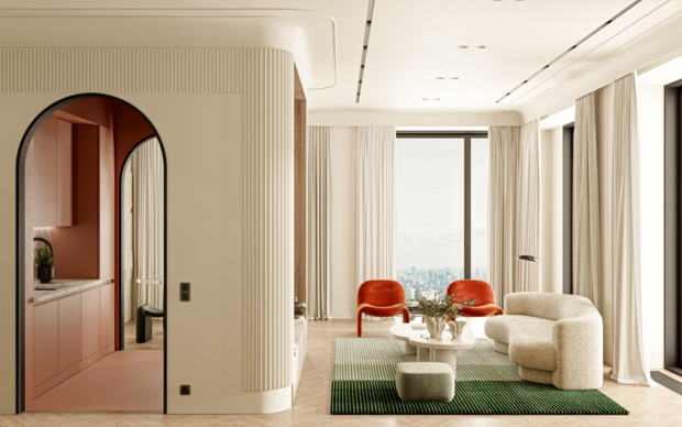 Фотография: Гостиная в стиле Современный, Квартира, Проект недели, Москва, Марина Суворова, Екатерина Русскова, 2 комнаты, 60-90 метров, Attico Interior – фото на INMYROOM