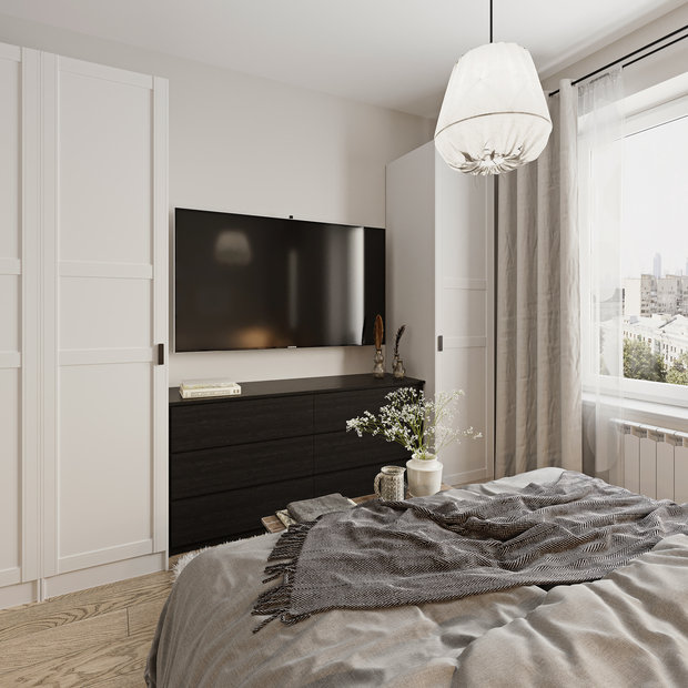 Фотография: Спальня в стиле Скандинавский, Квартира, Проект недели, Москва, 2 комнаты, 60-90 метров, Эльжбета Чегарова – фото на INMYROOM