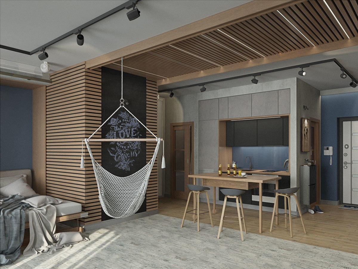 Фотография: Кухня и столовая в стиле Лофт, Современный, Квартира, Студия, Проект недели, Дмитровский район, Евгения Ермолаева, EEDS, 40-60 метров, Монолитно-кирпичный, ЖК «Пятиречье» – фото на INMYROOM