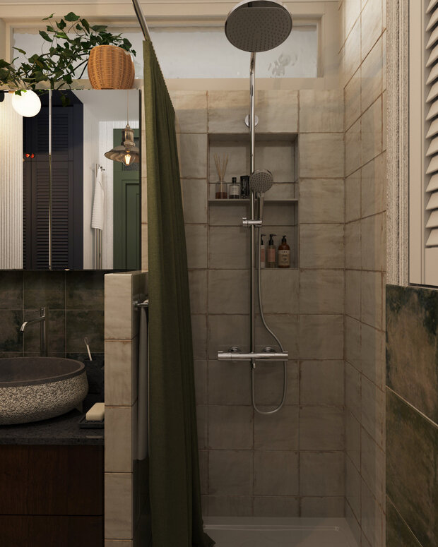 Фотография: Ванная в стиле Скандинавский, Эклектика, Малогабаритная квартира, Квартира, Проект дня, Московская область, Кирпичный дом, 1 комната, до 40 метров, Анастасия Струве, современный с элементами классики и винтажа – фото на INMYROOM