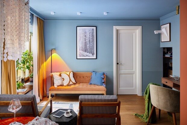 Фотография: Гостиная в стиле Скандинавский, Эклектика, Винтажный, Малогабаритная квартира, Квартира, Проект дня, Санкт-Петербург, 2 комнаты, 40-60 метров, Эльнара Майылова – фото на INMYROOM