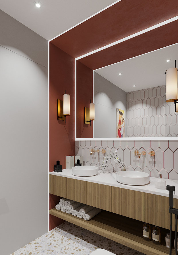 Визуализация интерьера ванной комнаты в современном стиле