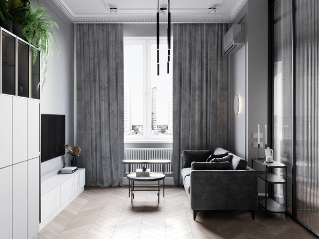 Фотография: Гостиная в стиле Современный, Классический, Квартира, Проект недели, 2 комнаты, 40-60 метров, Ирина Горячко, Mood Interior – фото на INMYROOM