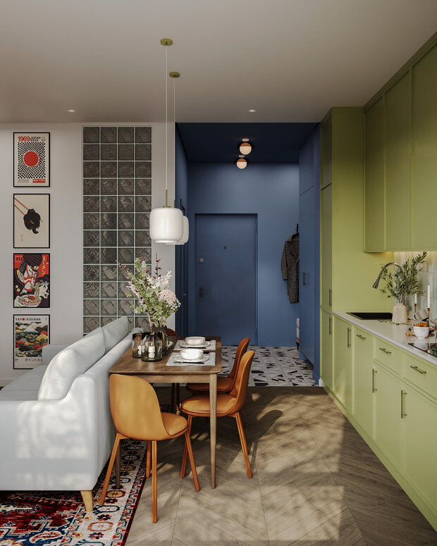 Фотография: Кухня и столовая в стиле Современный, Квартира, Проект дня, Москва, Монолитный дом, 40-60 метров, ЖК «Holland Park», Гера Остин, Анна Лаковская – фото на INMYROOM