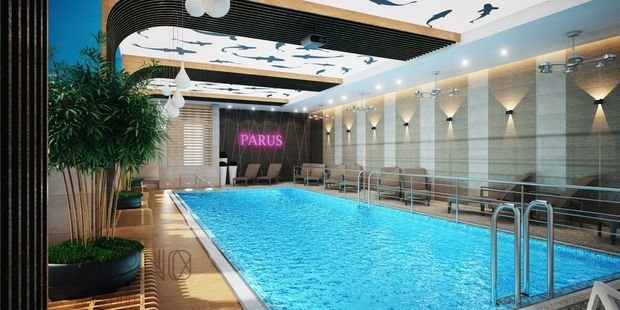 Визуализация интерьера ванной комнаты в современном стиле с бассейном