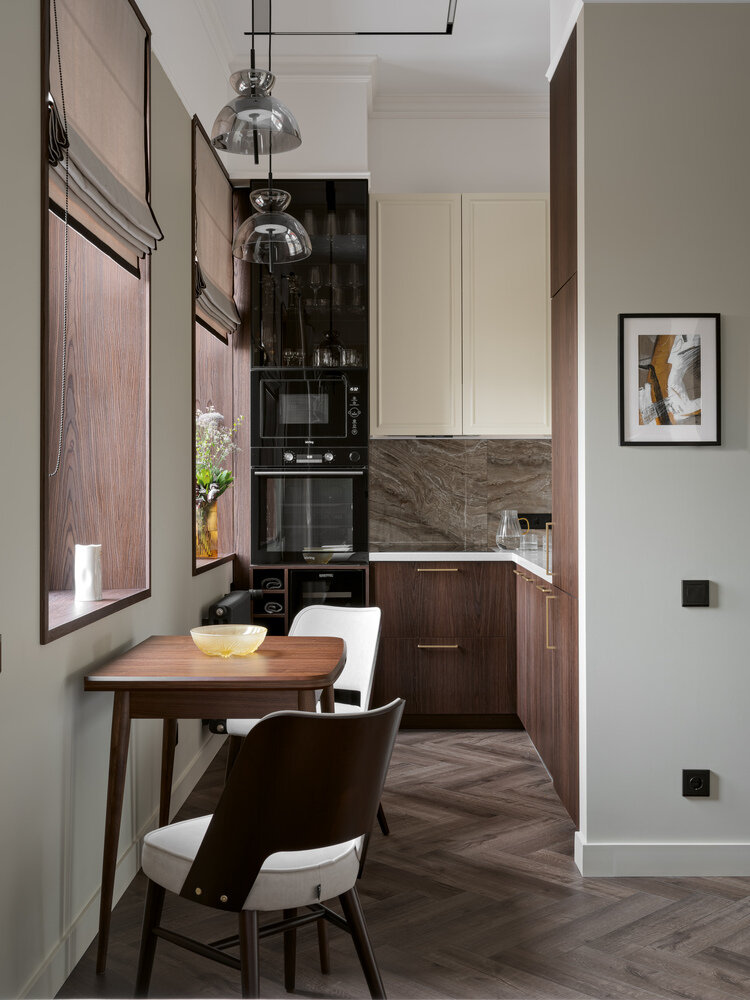 Фотография: Кухня и столовая в стиле Современный, Квартира, Проект дня, Москва, Кирпичный дом, 1 комната, 40-60 метров, Замоскворечье, минимализм с элементами современного дизайна, Евгения Заболоцкая – фото на INMYROOM Фотография: Кухня и столовая в стиле Современный, Квартира, Проект дня, Москва, Кирпичный дом, 1 комната, 40-60 метров, Замоскворечье, минимализм с элементами современного дизайна, Евгения Заболоцкая – фото на INMYROOM