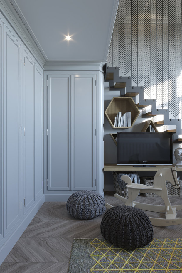 Фотография: Детская в стиле Скандинавский, Кухня и столовая, Гостиная, Спальня, Классический, Современный, Квартира, Проект недели, Серый, 3 комнаты, Более 90 метров, ПРЕМИЯ INMYROOM – фото на INMYROOM