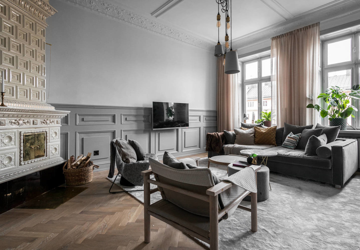 Фотография: Гостиная в стиле Скандинавский, Классический, Декор интерьера, Швеция, Бежевый, Стокгольм, Серый, 3 комнаты, 60-90 метров – фото на INMYROOM