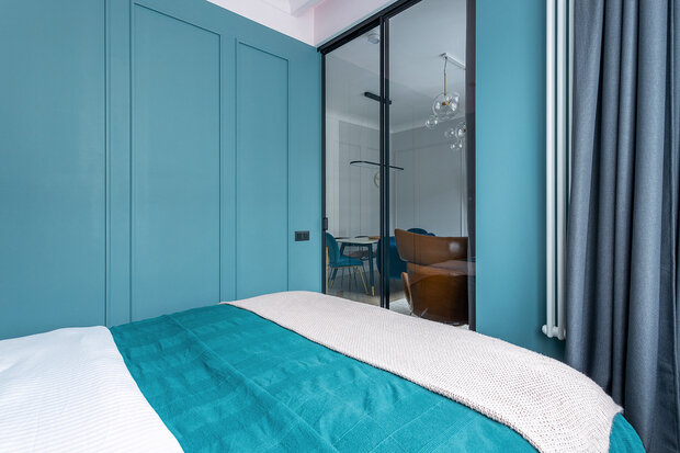 Фотография: Спальня в стиле Современный, Минимализм, Квартира, Проект недели, Москва, 2 комнаты, до 40 метров, 40-60 метров, Dragonfly – фото на INMYROOM