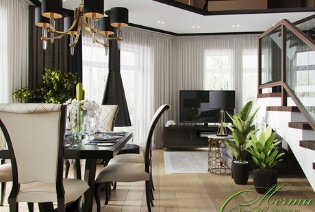 Гостиная и кухня в пентхаусе