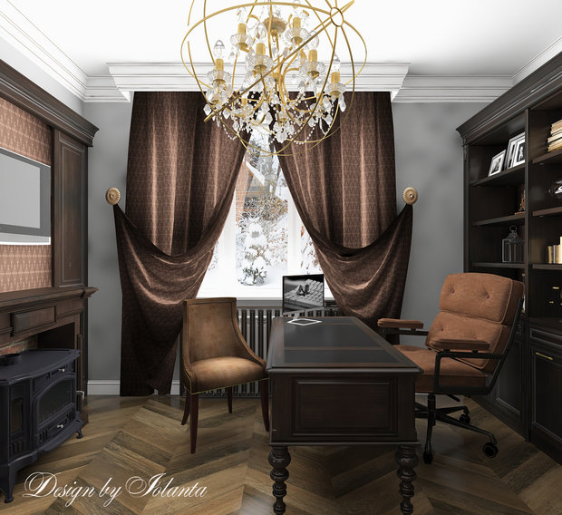 Визуализация интерьера кабинета в классическом стиле