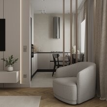 Визуализация интерьера кухни в стиле минимализм с элементами джапанди
