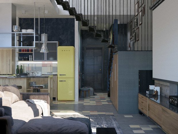 Фото из портфолио Брутальная, двухуровневая квартира в Сочи – фотографии дизайна интерьеров на INMYROOM