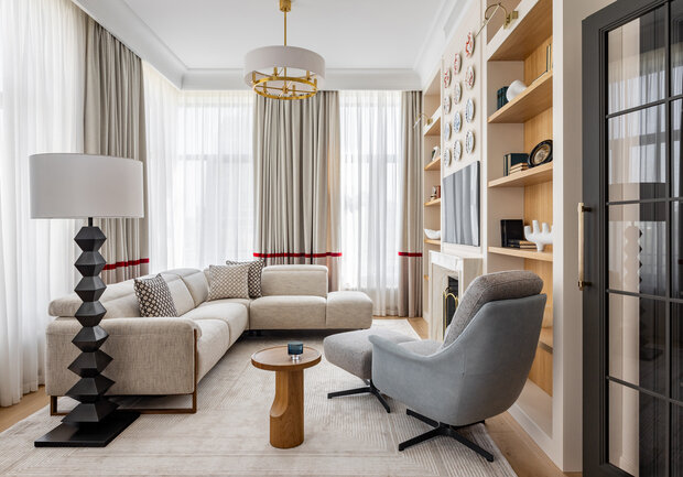 Фотография: Гостиная в стиле Современный, Квартира, Проект дня, Москва, 4 и больше, Более 90 метров, Виктория Колесникова – фото на INMYROOM