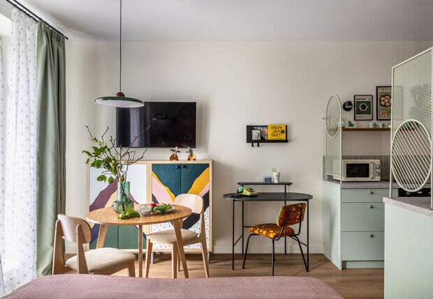 Фотография: Гостиная в стиле Современный, Малогабаритная квартира, Квартира, Студия, Проект дня, Татьяна Иванова, до 40 метров, Ярославль, современный с элементами ретро, фото интерьера, дизайн интерьера фото – фото на INMYROOM