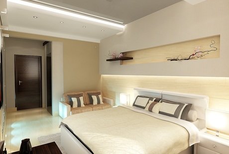 Спальня в трехкомнатной квартире, современный стиль