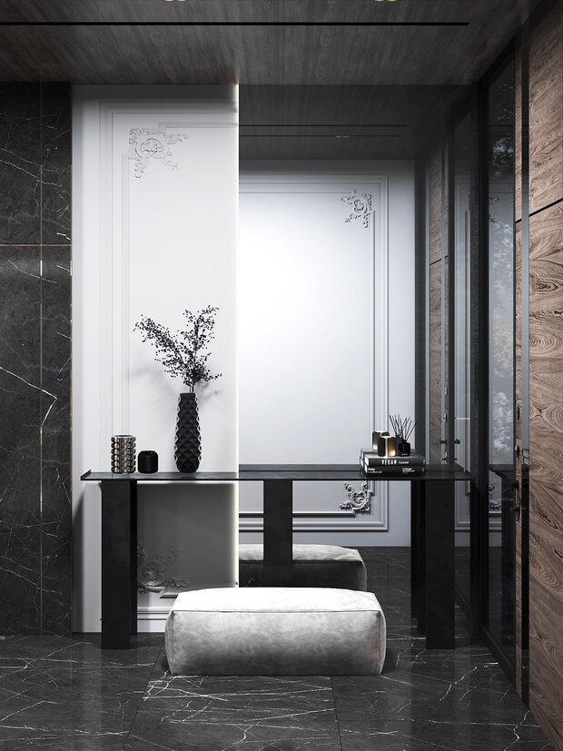 Визуализация интерьера кабинета в стиле Джапанди