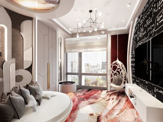 Фото из портфолио Квартира в ЖК Реномэ: телевизор-вертолет, ванная с окном и батут в детской – фотографии дизайна интерьеров на INMYROOM