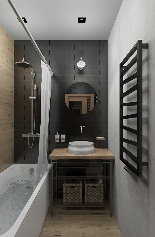 Фотография: Ванная в стиле Лофт, Современный, Квартира, Студия, Проект недели, Дмитровский район, Евгения Ермолаева, EEDS, 40-60 метров, Монолитно-кирпичный, ЖК «Пятиречье» – фото на INMYROOM