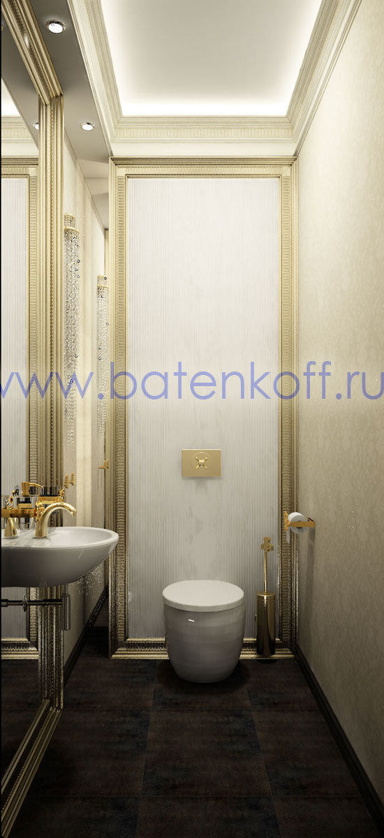 Фото из портфолио Дизайн проект компактного гостевого туалета в классическом стиле от Батенькофф в таунхаусе. Поселок Палникс. – фотографии дизайна интерьеров на InMyRoom.ru