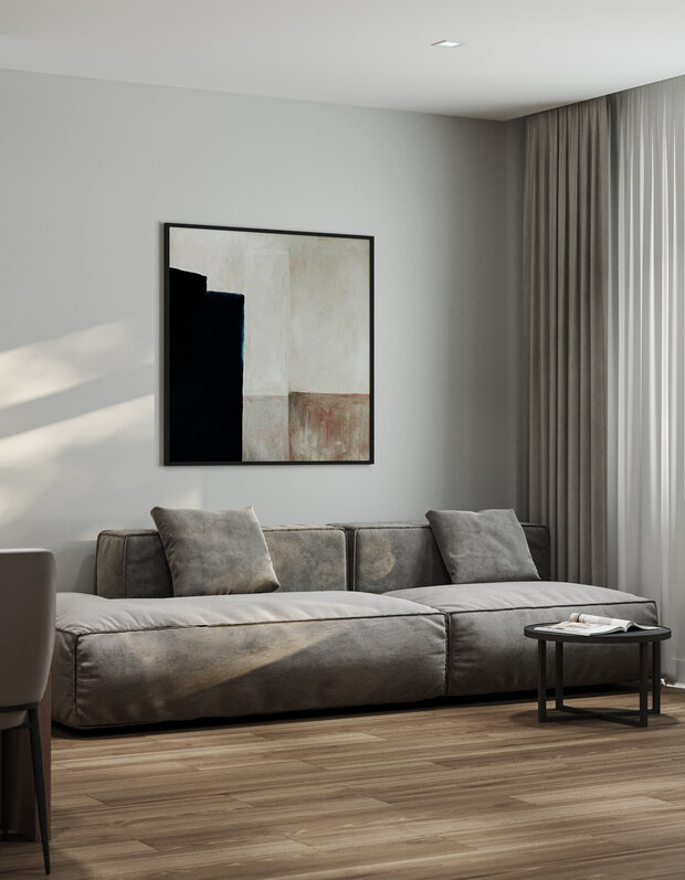Визуализация интерьера гостиной в стиле минимализм