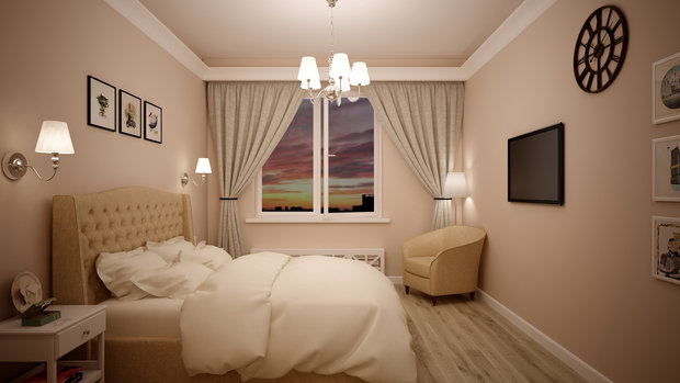 Визуализация интерьера спальни в классическом стиле