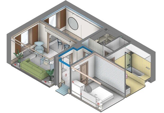Фотография: Планировки в стиле , Квартира, Проект дня, Сталинка, 3 комнаты, 40-60 метров, фото интерьера, дизайн интерьера фото, эклектика с элементами винтажа – фото на INMYROOM