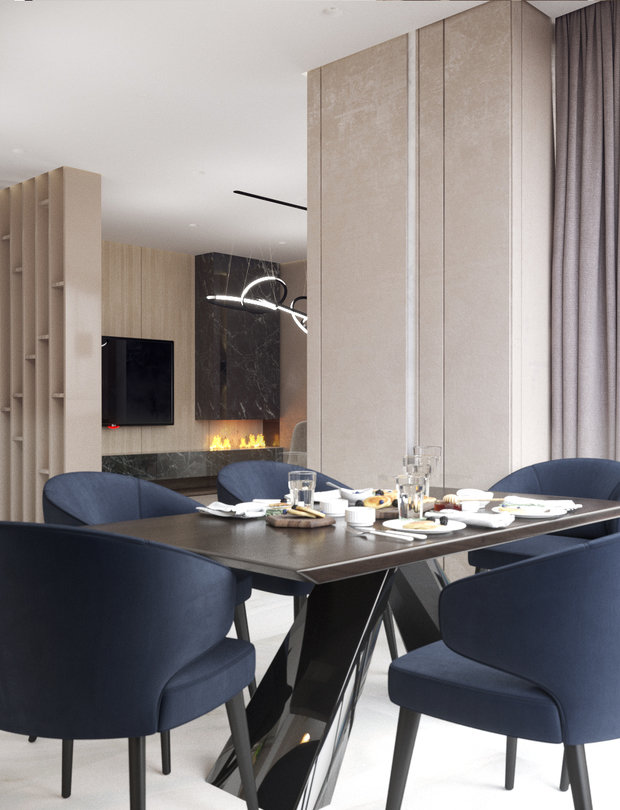 Визуализация интерьера кухни и столовой в современном стиле