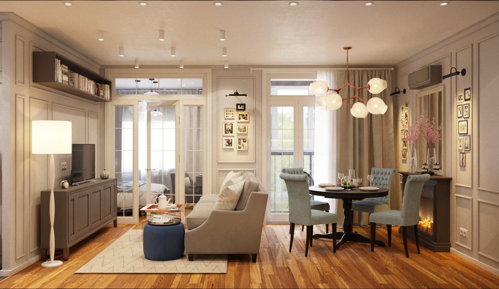 Фотография: Гостиная в стиле Современный, Кухня и столовая, Советы, расстояние между телевизором и диваном, Екатерина Саламандра, Бюро «Общая Площадь», Мегафон, телевизор в кухне, как разместить ТВ в кухне – фото на INMYROOM