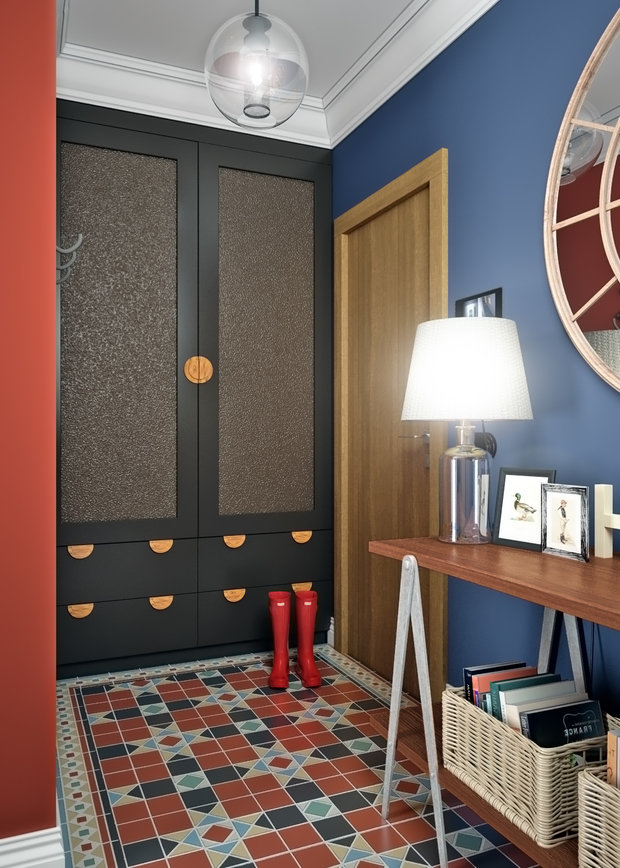 Фотография: Прихожая в стиле Скандинавский, Эклектика, Классический, Современный, Квартира, Аксессуары, BoConcept, Eichholtz, Harlequin, KARE Design, Kuppersbusch, Restoration Hardware, SMEG, Vitra, Декор, Мебель и свет, Белый, Проект недели, Москва, Красный, Бежевый, Синий, Коричневый, Porada, KARTELL, Curations Limited, Rosbri, Delta Light, Farrow & Ball, TopCer, Мила Колпакова, Devon Devon, Samsung, Robert Kelly, Sonneman Lighting, Apple, Currey & Company, Timothy Oulton, Etsy, Solidfloor, Аscot CERAMICHE, One Kings Lane, Bandini, однушка в американском стиле, красный и синий в отделке, П-44 – фото на INMYROOM