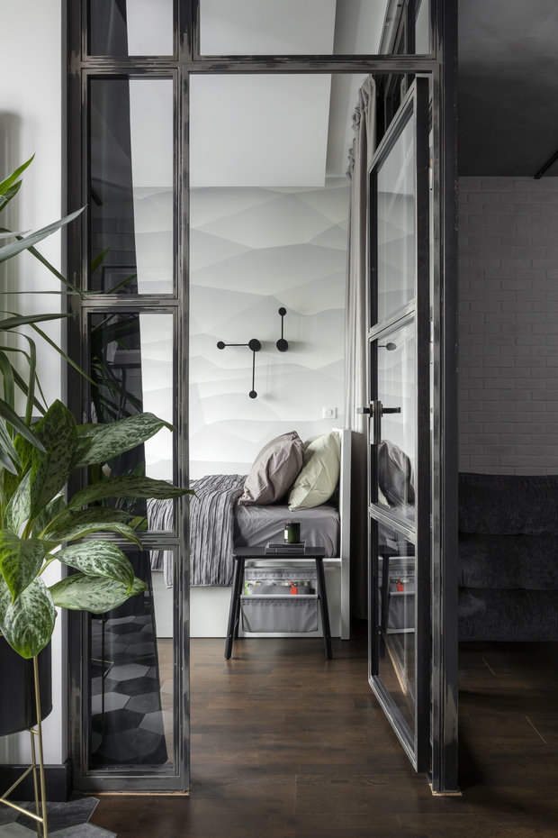 Фотография: Спальня в стиле Лофт, Квартира, Студия, Проект недели, Москва, 1 комната, до 40 метров, 40-60 метров, Влада Загайнова – фото на INMYROOM