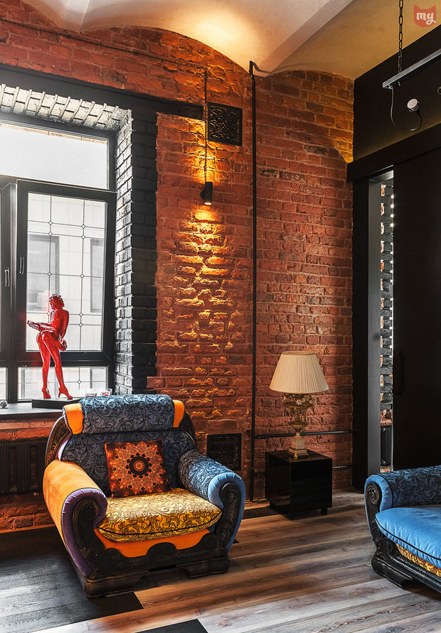 Фотография: Гостиная в стиле Лофт, Эклектика, Квартира, Проект недели, Москва, Герой InMyRoom, Ксения Стрекоза – фото на INMYROOM