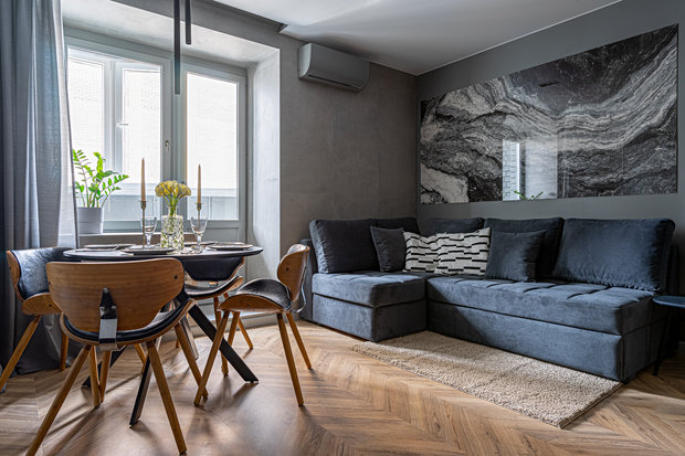 Фотография: Гостиная в стиле Минимализм, Современный, Квартира, Проект недели, Казань, 2 комнаты, 40-60 метров, Марьям Разуваева – фото на INMYROOM