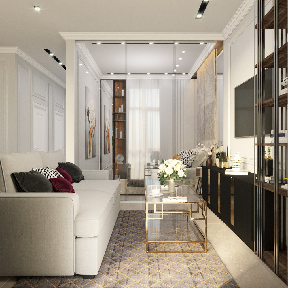 Фотография: Гостиная в стиле Современный, Классический, Квартира, Проект недели, Москва, 1 комната, 40-60 метров, Александра Гартке – фото на INMYROOM Фотография: Гостиная в стиле Современный, Классический, Квартира, Проект недели, Москва, 1 комната, 40-60 метров, Александра Гартке – фото на INMYROOM