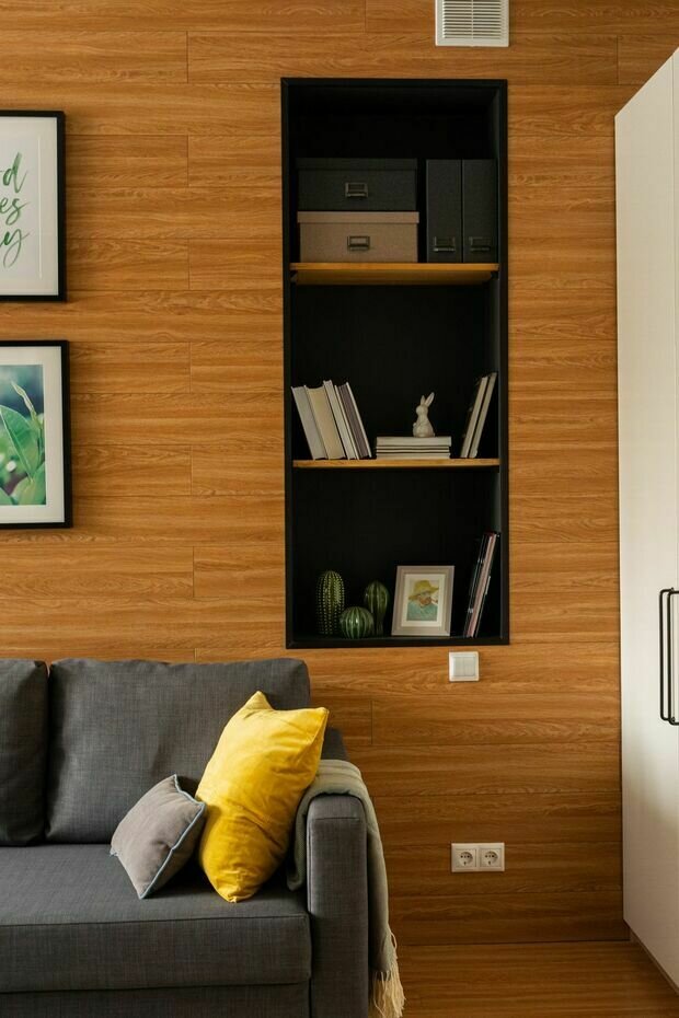 Фотография: Гостиная в стиле Скандинавский, Современный, Малогабаритная квартира, Квартира, Студия, Проект недели, Москва, Сталинка, Кирпичный дом, до 40 метров, RodenHome, Екатерина Паршинцева – фото на INMYROOM